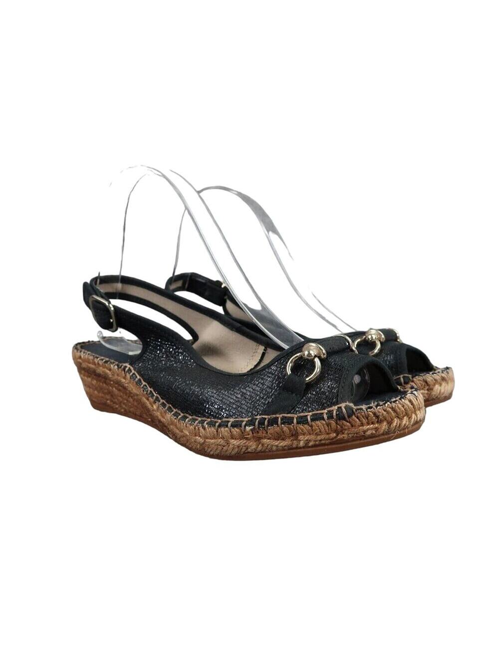 Derimod Shoes Womens 37 Sandal Espadrille Slingback Fashion Peep Toe Black Wedge